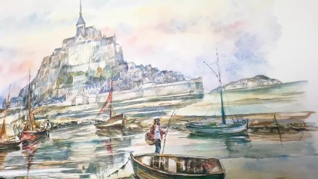 Mont Saint-michel and Rocher De Tombelaine Watercolor Painting by