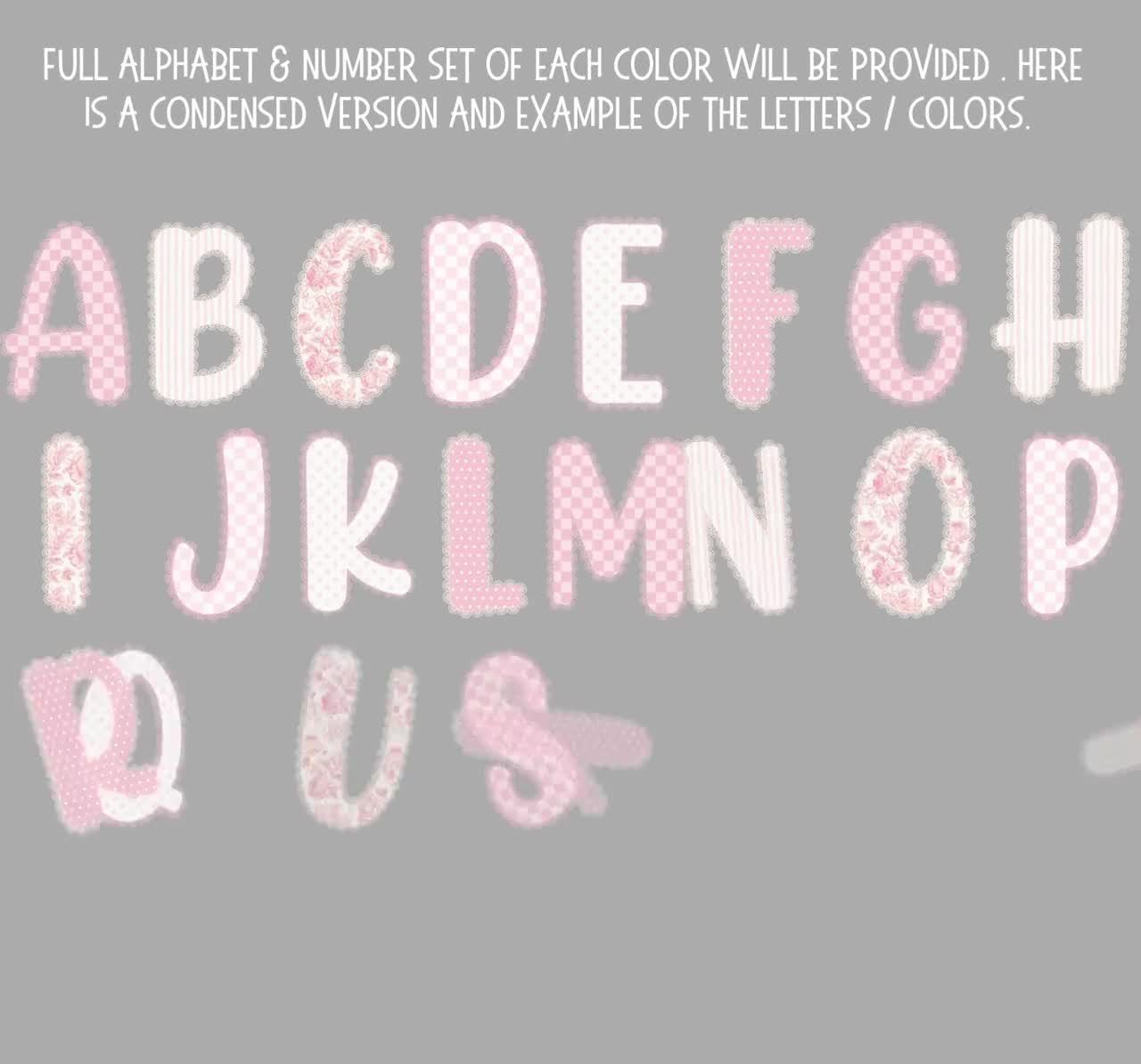Paquete de alfabeto rosa de encaje PNG, letras garabateadas femeninas, fuente preppy primaveral Grandmillenial, corazones coquetos, conjunto y clipart de Toile Baby Alpha video poster