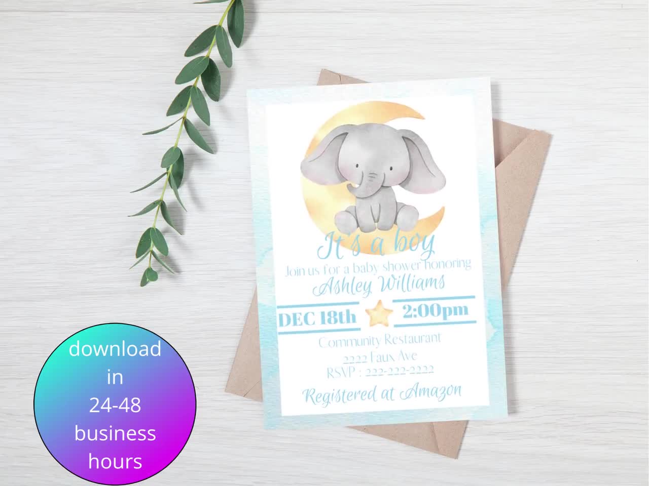 printable elephant baby shower invitations