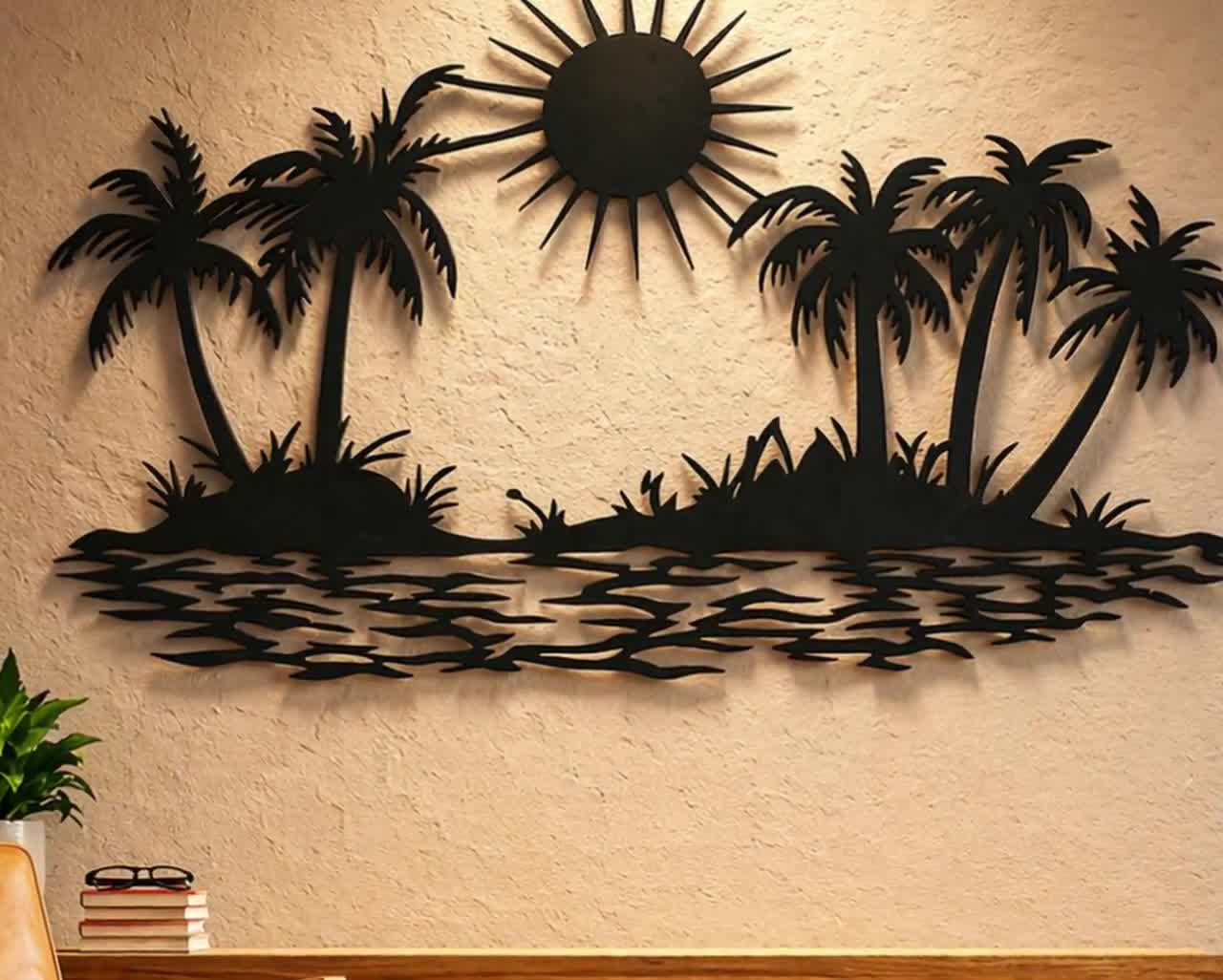 夏の島の夕日ウォールアート：CNCプラズマレーザーカットファイル