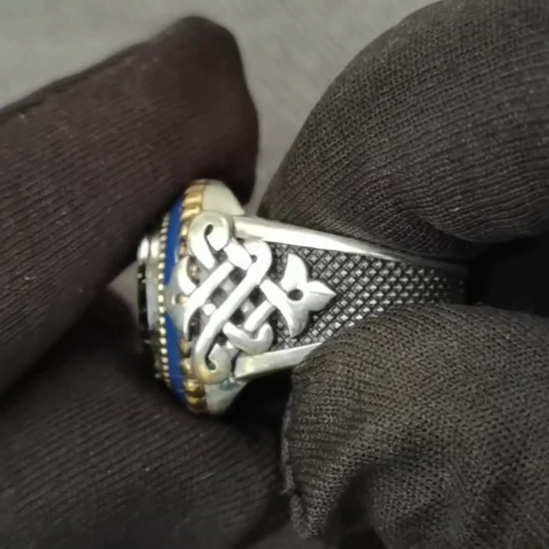 Men's Scorpion Ring, Celtic Zodiac Jewelry, Black Enamel