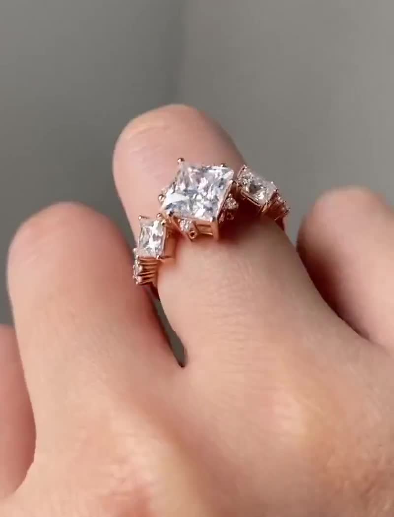 Past Present Future 3.45 TC Princess Cut Moissanite Trilogy