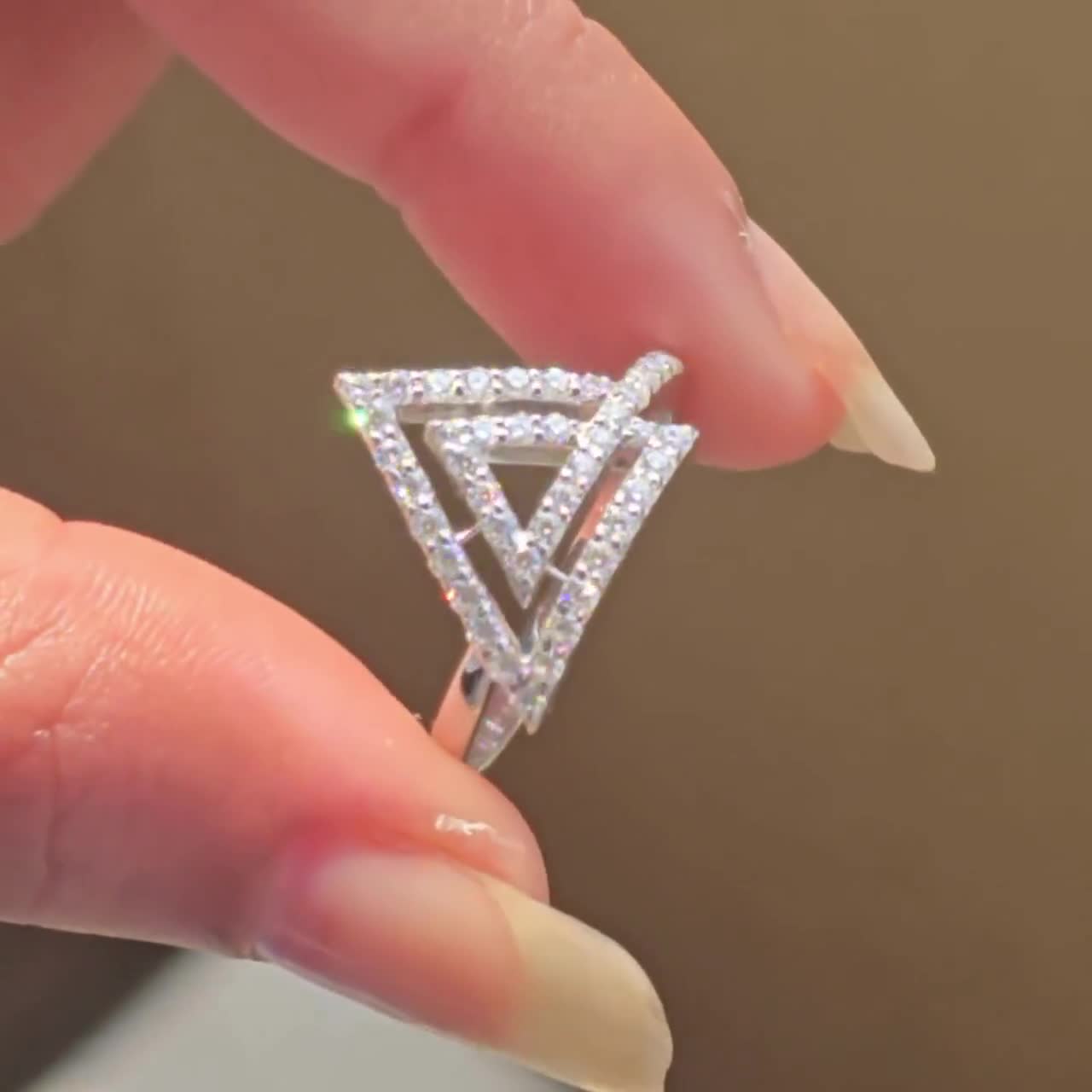 Geometric Triangle Diamond Ring in White Gold Open Design Modern Statement Minimal Luxury Engagement Jewelry Gift for Her Wedding Ring Set video poster