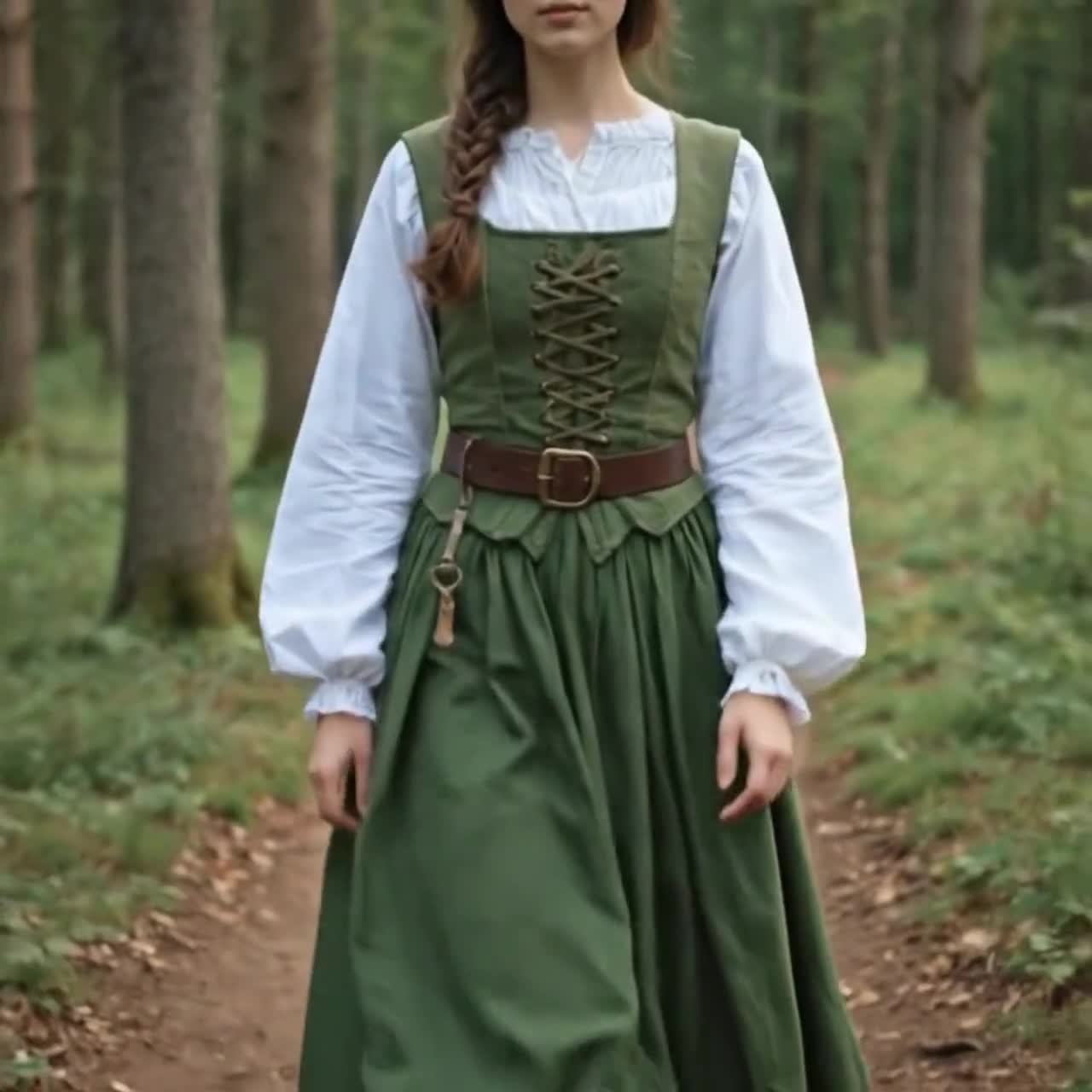 forest green peasant dress Medieval Renaissance Green Gown | Long Sleeve Peasant Dress | Women's Forest LARP Costume