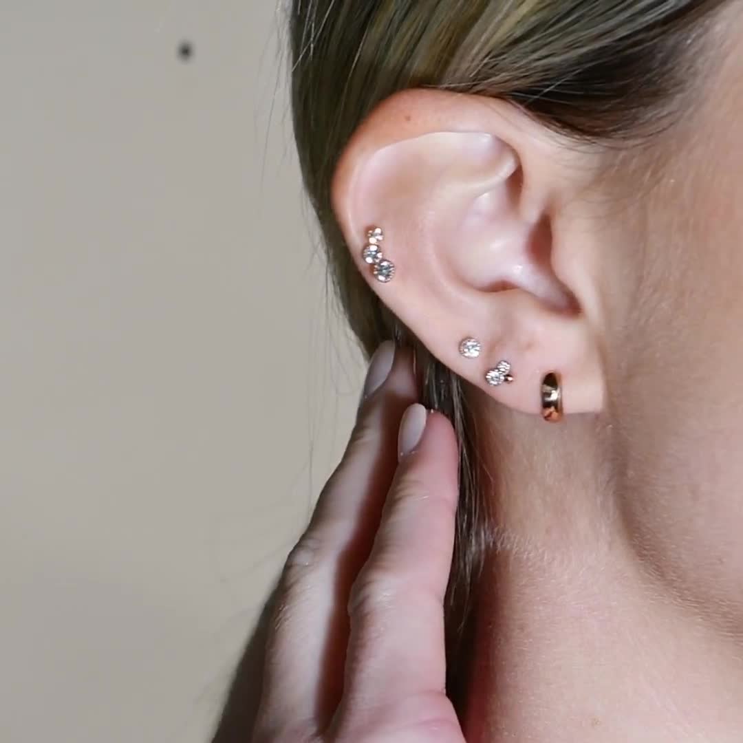 Cartilage Earring Set Diamond Flat Back, Hoop Crawler Earring