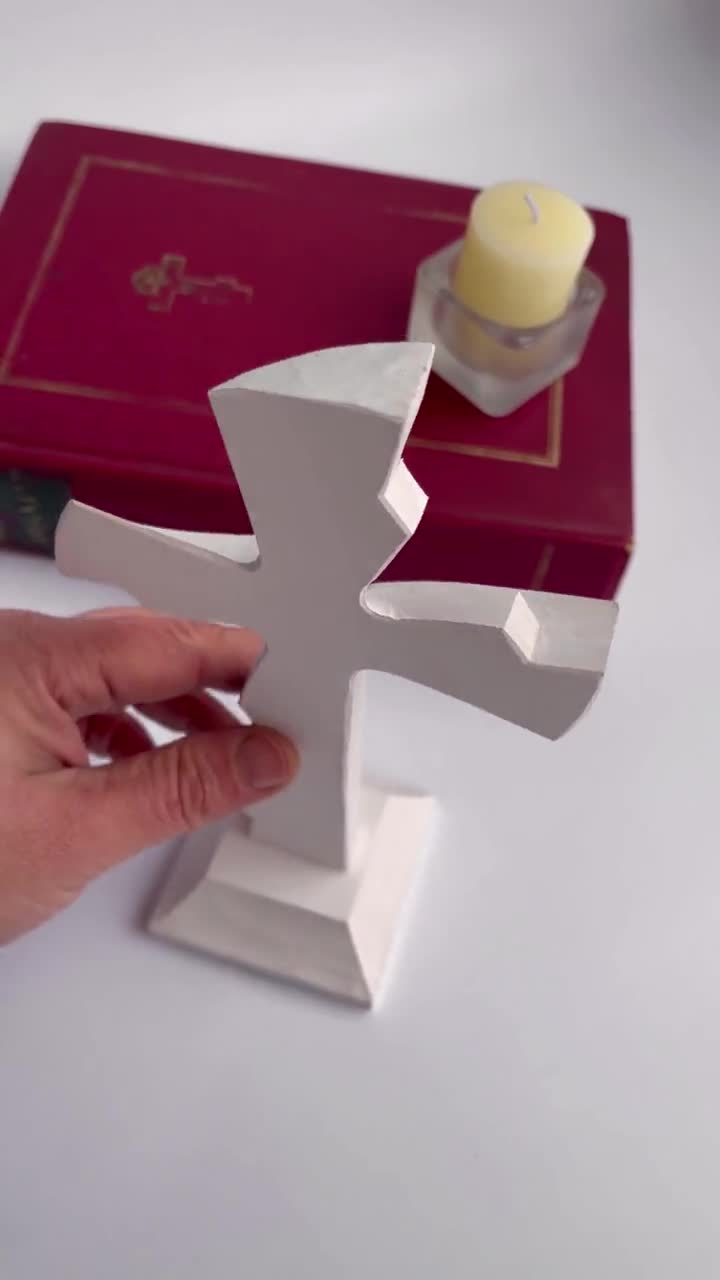 Croce Rustica In Legno Bianco Shabby Con Cuore Di Filo Spinato - Decorazione Religiosa Per Casa, Chiesa O Camera Da Letto - Regalo Spirituale - 4