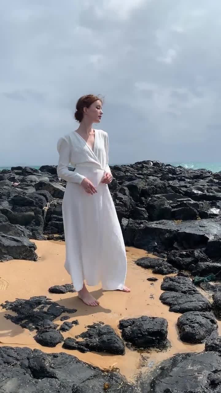 white linen long sleeve maxi dress Linen Dress, White Linen Maxi Dress, Maternity Dress, Loose Fit Dress, Casual Linen Dress, Long Sleeves Dress Womens, Customized Dress C1809