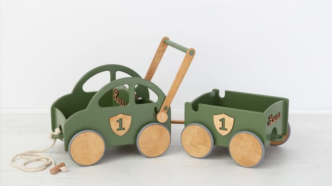 Caisse à jouets en bois à roulettes Boîte en bois à roulettes Chariot de  traction pour les tout-petits Tirer une remorque à jouets -  France