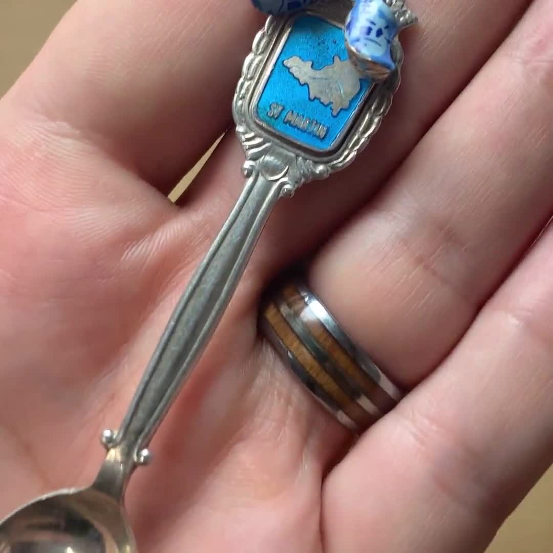 MEKA Denmark Sterling Silver St Martin Blue Enamel Dangling Clog Shoe Coffee Or Sugar Spoon 1960's Vintage video poster