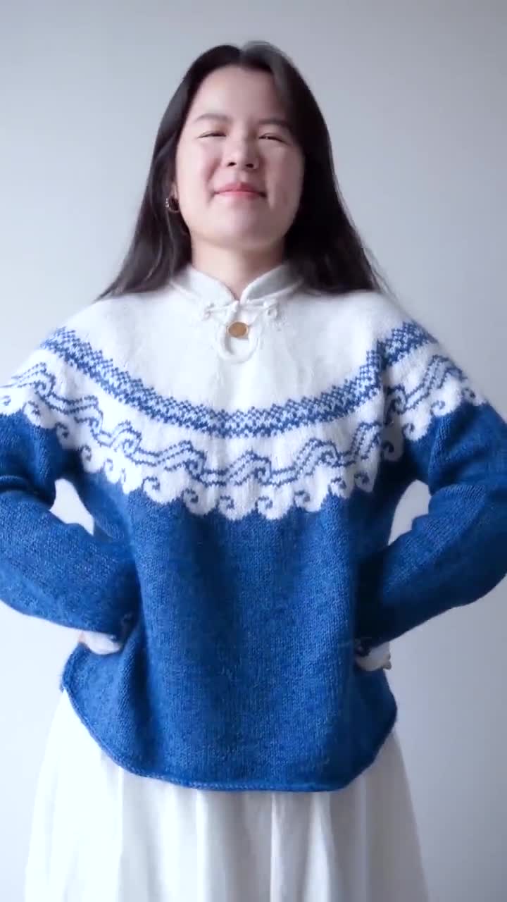 Ceramic Sweater Knitting Pattern - Colorwork Porcelain Motifs (PDF