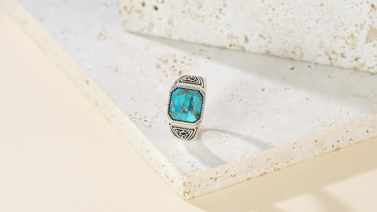 ヴィンテージブルーコッパーターコイズリング、925スターリング