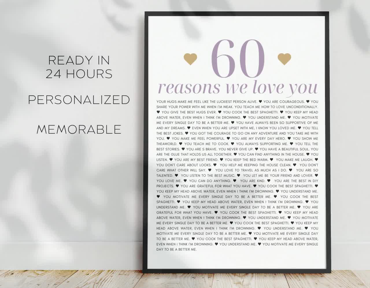 60 Reasons We Love You, Personalized 60th Birthday Custom Digital