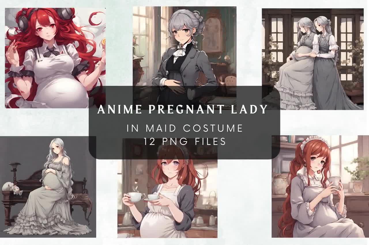 Anime Pregnant Lady in Maid Costume Clipart Bundle, Pregnant Mother  Clipart, Anime Clipart Bundle, Maternity Maid Costume, Japanese Anime