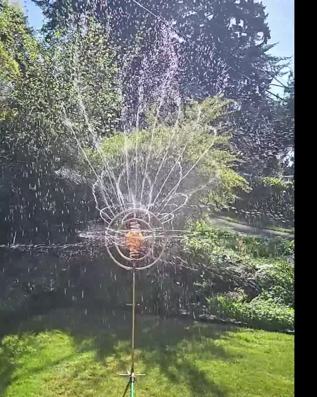 Purple Blown Glass Garden Sprinkler, Copper Kinetic Water Feature Purple Blown Glass Garden Sprinkler, Copper Kinetic Water Feature