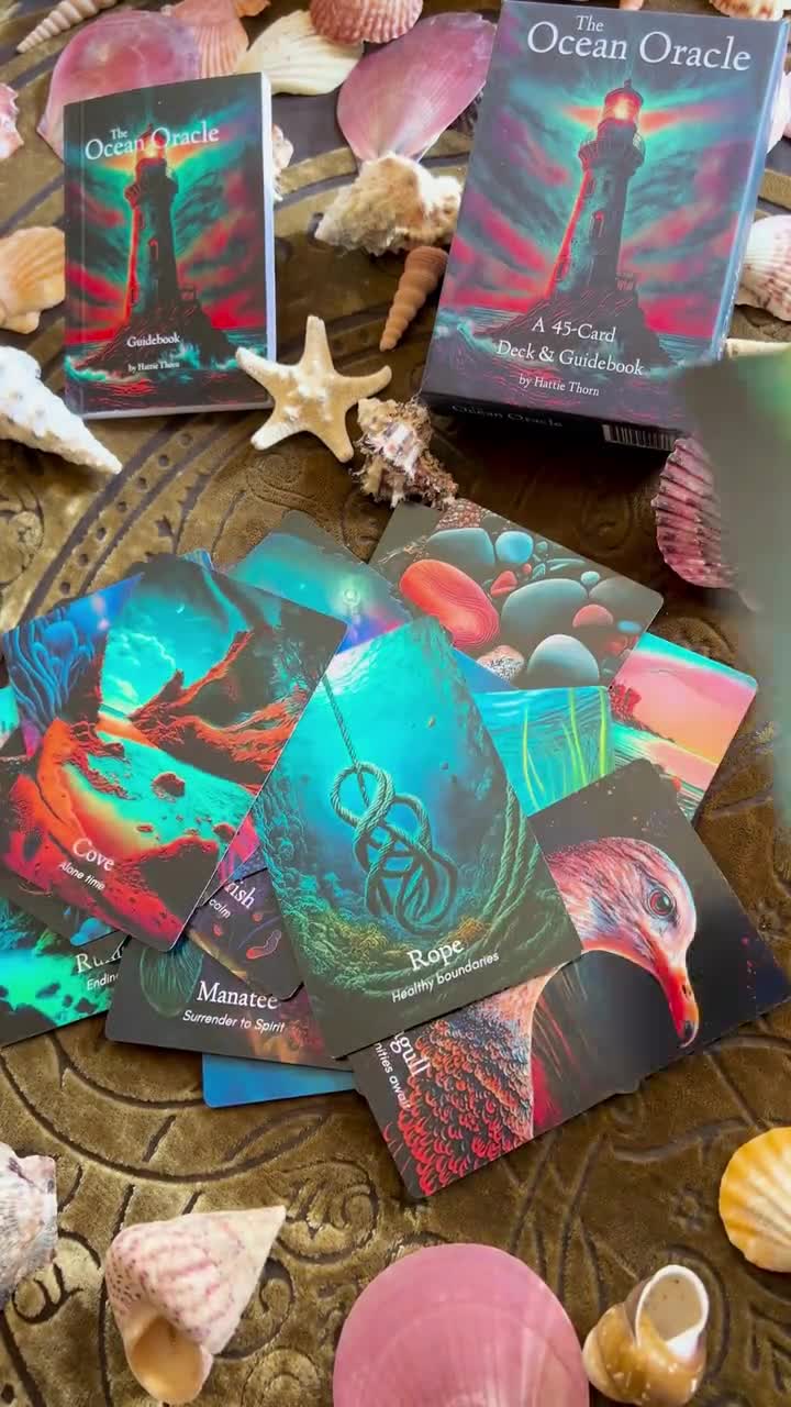 The Ocean Oracle Deck by Hattie Thorn. Original Design 45 Card Deck  Including Fully Detailed Booklet and Ocean Oracle Rigid Box 