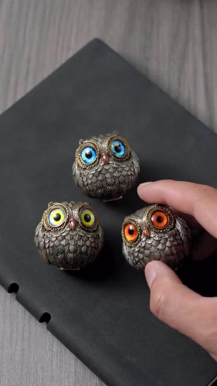 Bronze Lucky Owl Figurine, Vintage Metal Owl Statue, Unique