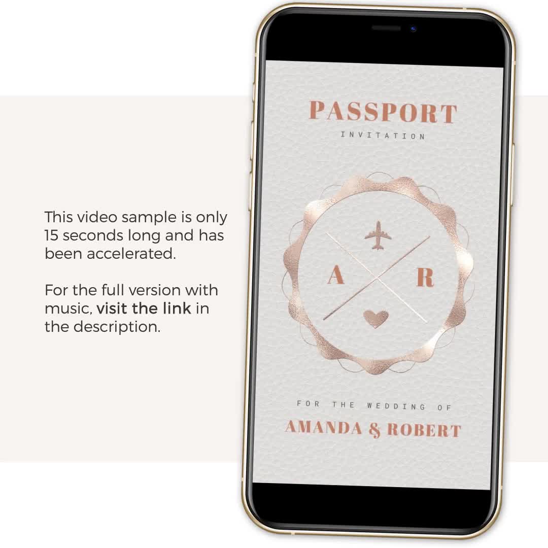 Destination Wedding Passport Save the Date Digital, Travel Save the Date  Video Template, Rose Gold Save the Date Destination Wedding Invite