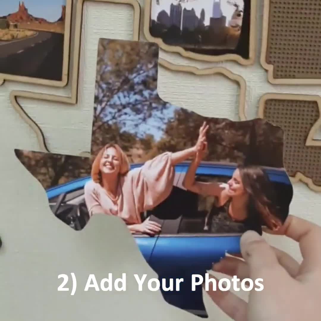 1DEA.me USA Photo Map - 50 States Travel Map - 24 X 36 In - Includes Secure Photo Maker - Easy To Use, Built To Last And Uniquely Yours - Unframed - Blue