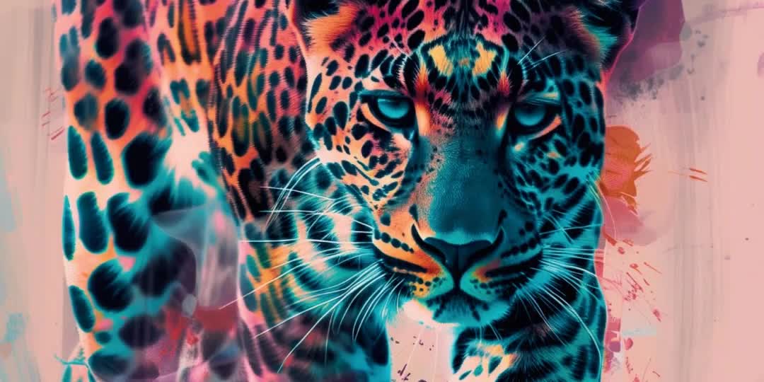 Leopard Wall Art: Neon Jungle Animal Poster, Bold Big Cat Print