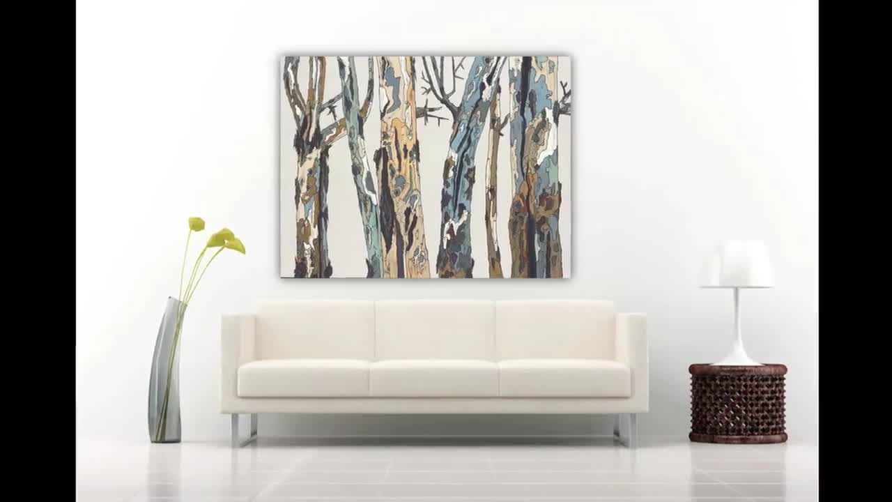 Extra Large wall art white diptych set tree trunks oversized