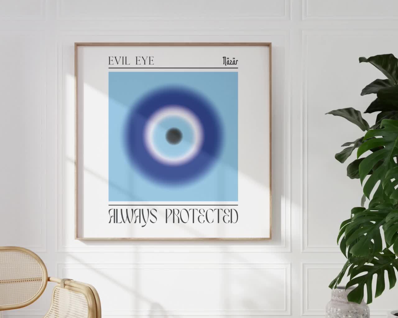 Evil Eye Wall Art LED Art Illuminated Round Display Artwork Blue