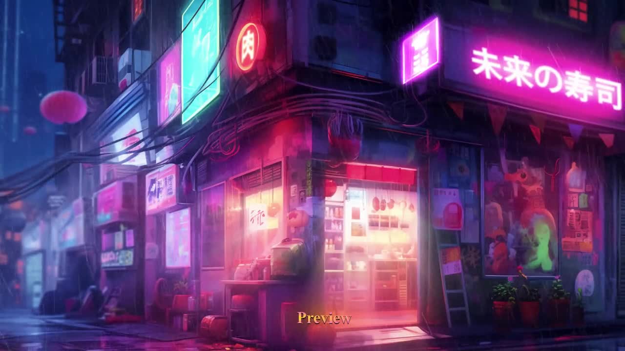 ANIMATED VTUBER BACKGROUND | Neo Tokyo Sushi (loop, 1080p, stream overlay,  rain)