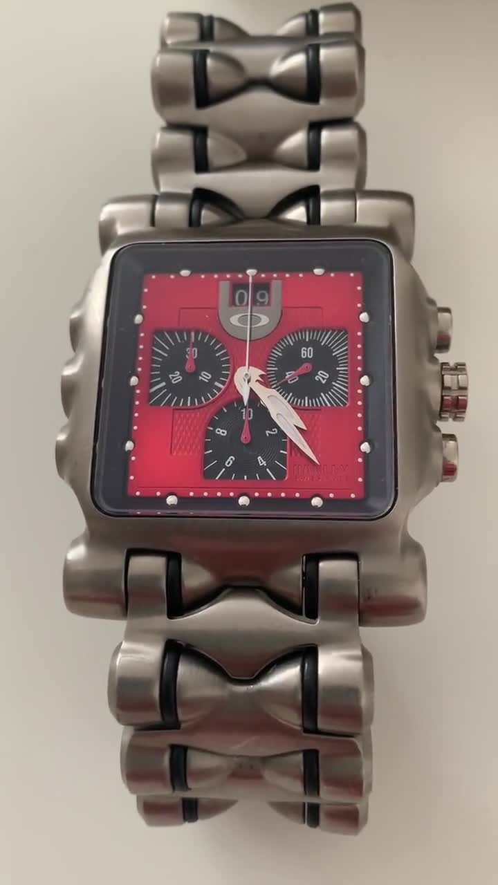 Oakley Original Minute Machine Titanium Red Dial Watch 