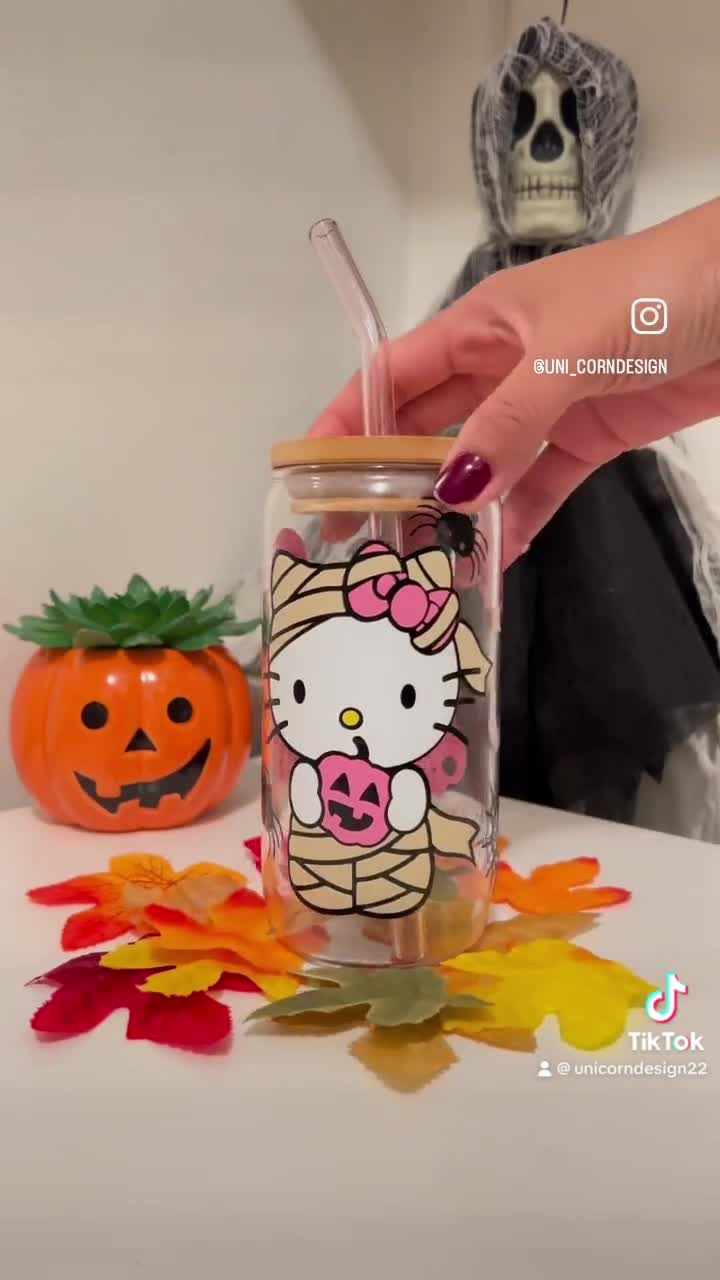 Hello Kitty Halloween Glass Cup, Hello Kitty Pumpkin, Mummy