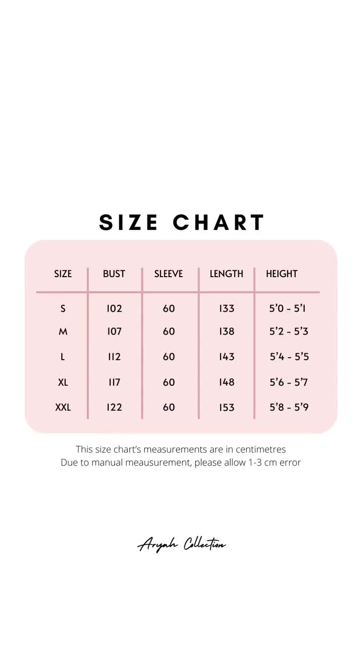 Abaya Size Guide  Aaliya Collections