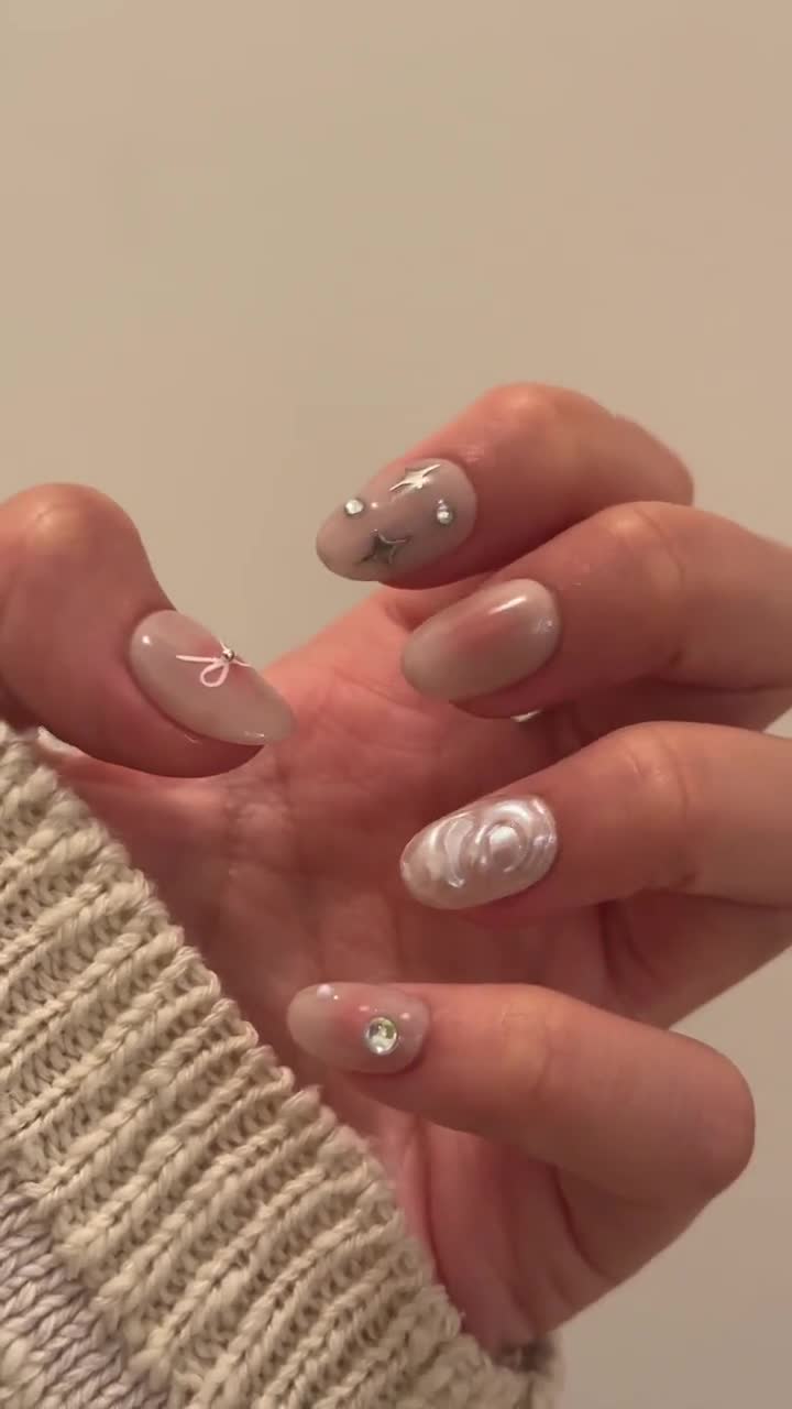 Pink and White Charm Press on Nails 