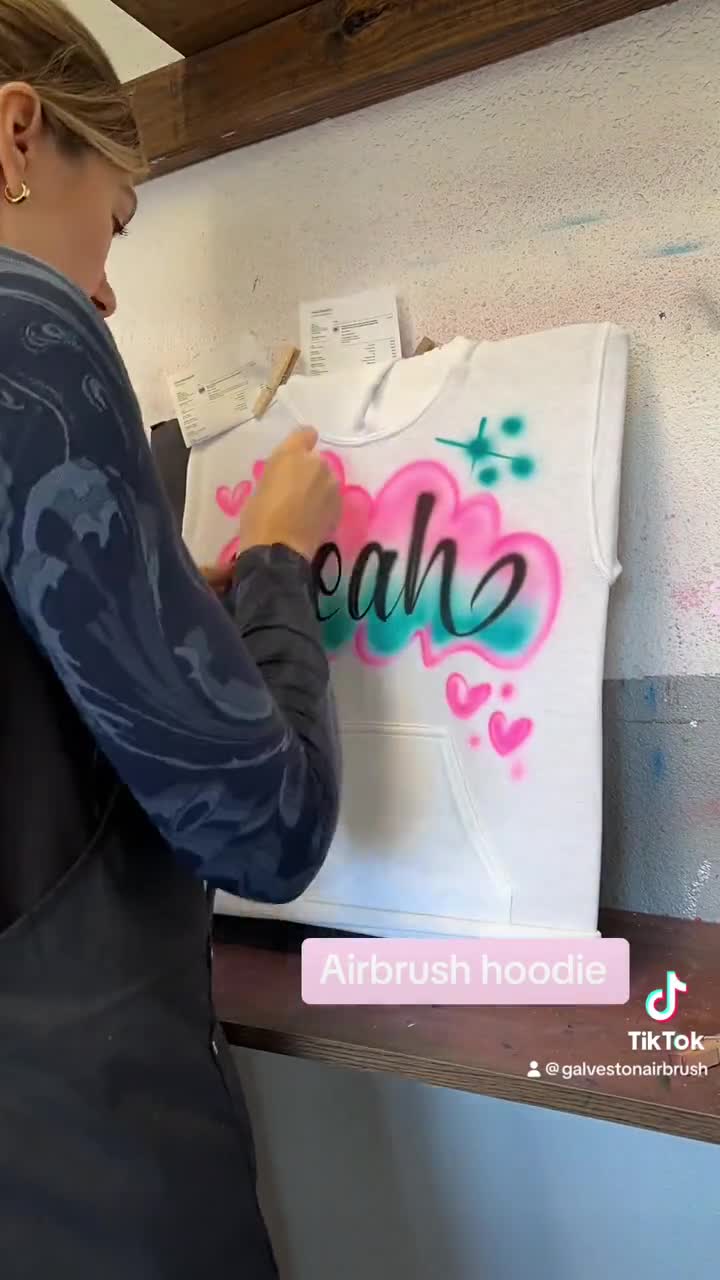 Airbrush Gray Hoodie Custom Personalized Name Airbrush hoodie 90s style