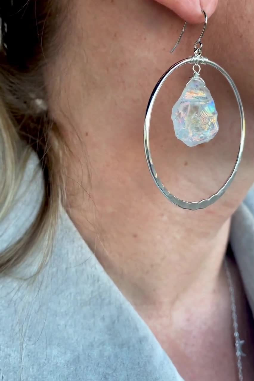 Silver Dangle Earrings - Aquamarine Crystal - Boho Earrings - Fierce Forward