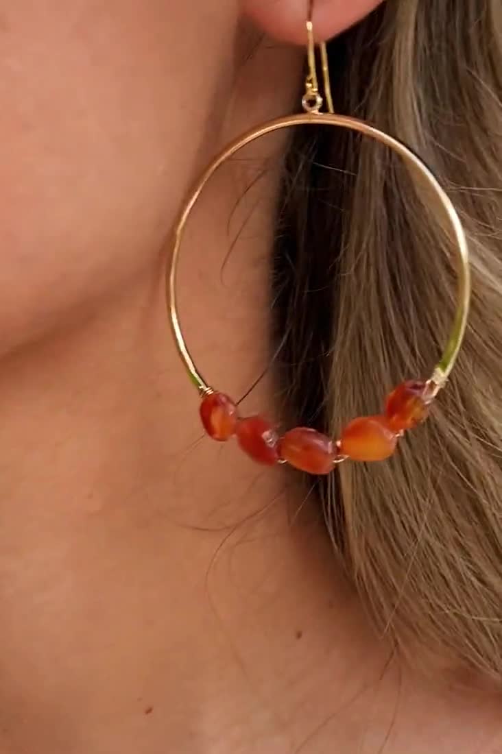 Carnelian deals Earrings Fiery Orange Stone Hoops