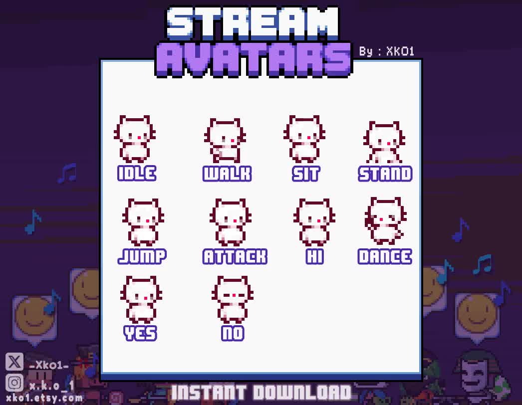 Cute Cat Stream Avatar, Chibi Pixel Art Pet for Twitch, Kick and