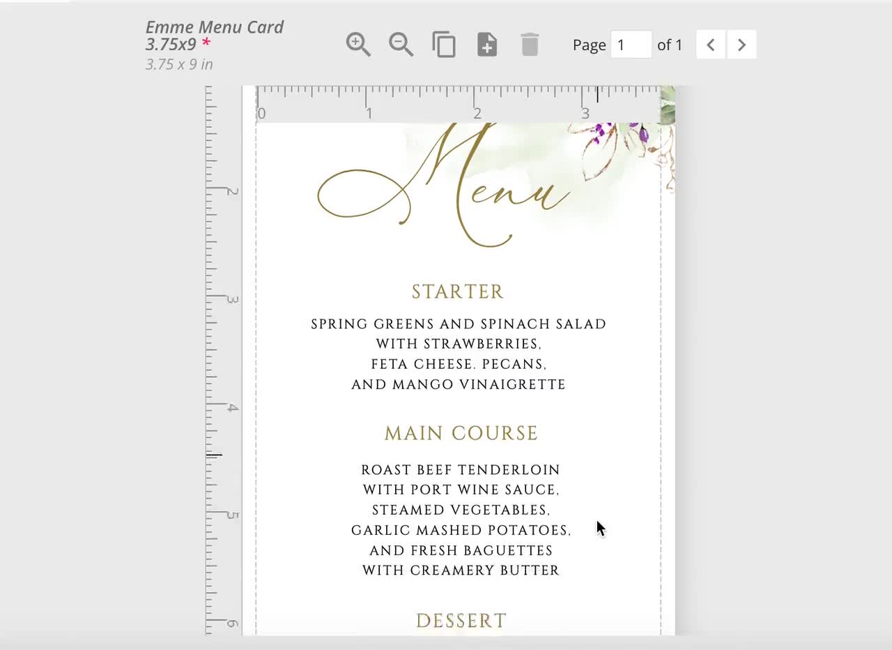 EMME - Purple and Green Wedding Menu Template, Violet Purple Menu Card,  Editable Wedding Menu, Printable Menu Card Greenery, Cocktails Menu