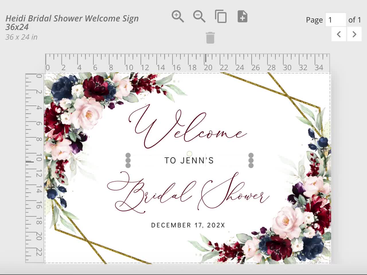 HEIDI - Bridal Shower Welcome Poster Template, Bridal Shower Sign Burgundy  Navy Floral, Wedding Shower Sign Template, Printable Welcome Sign