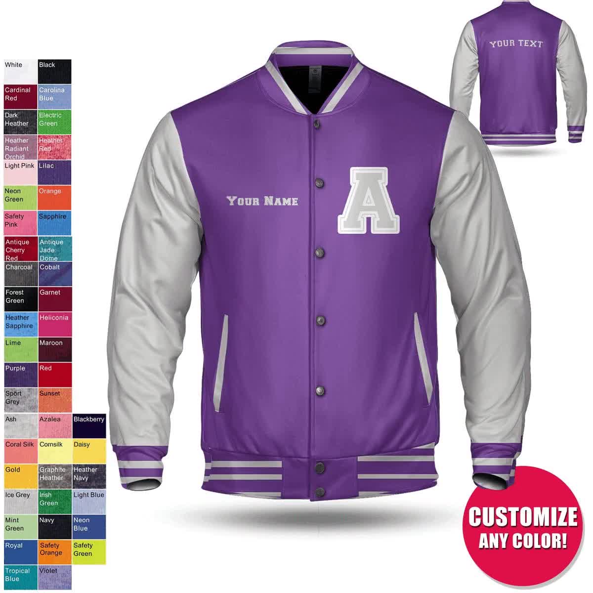 Varsity/College - Coats & Jackets with Available Colours: Purple & White  and Size: 3XL