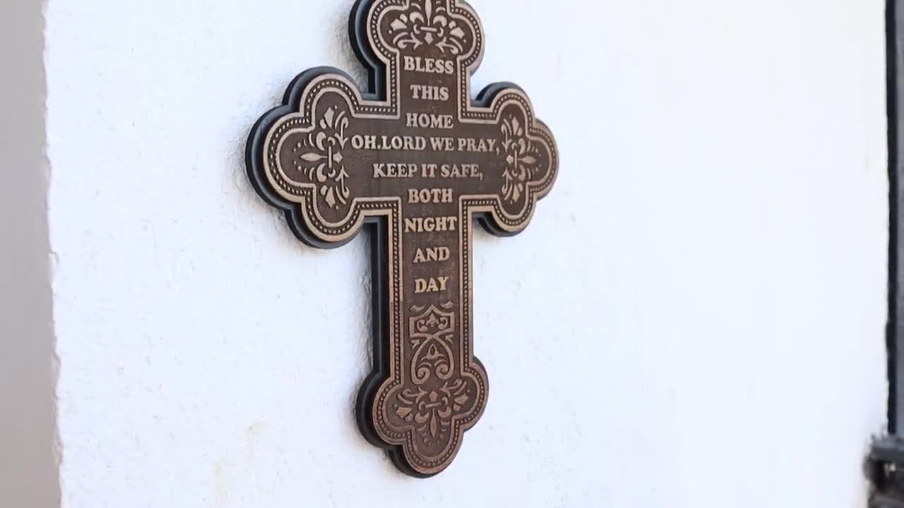 BLESS THIS HOME Prayer Cross Wall Wood Jerusalem Made Holy Land 