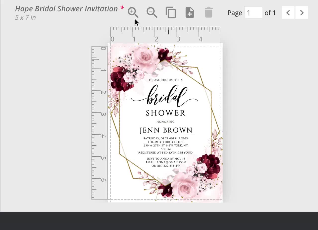 HOPE - Bridal Shower Invitation Template, Printable Bridal Shower  Invitation, Dusty Rose and Burgundy Bridal Shower Invite, Wedding Shower