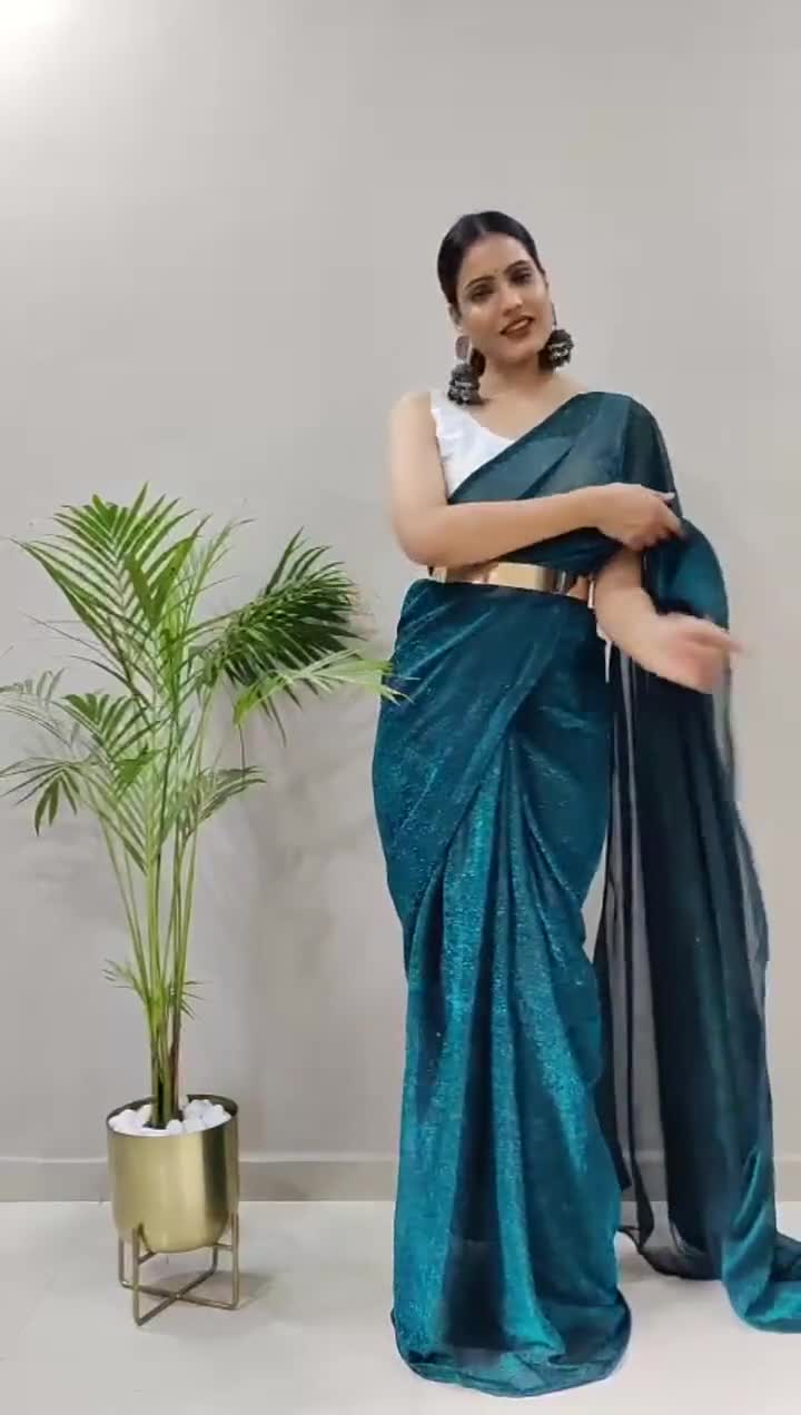 Attractive Teal Blue Saree For Women or girl Indian Party Wear Readymade  Saree Wedding,Bridesmaid, Sangeet Wear Pre Stitched Stylish Sarees