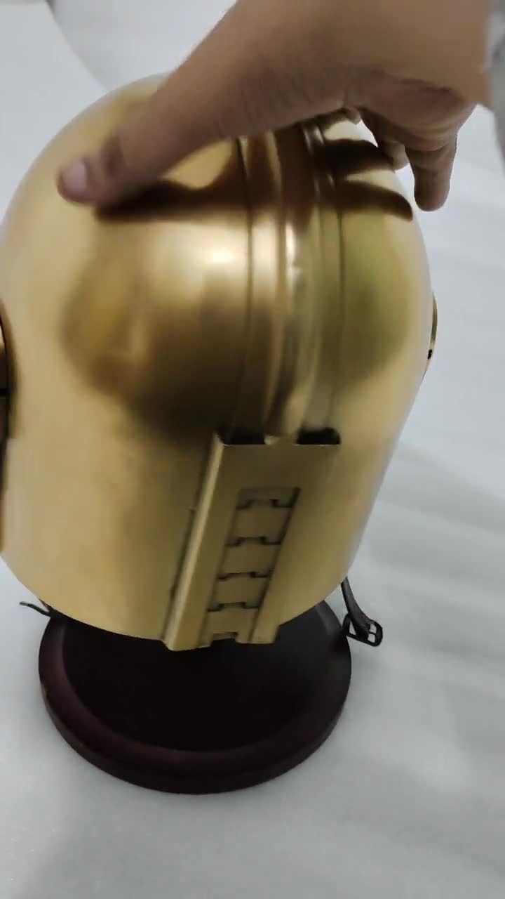 Mandalorian Inspired Helmet – Brass Finish Metal Armor Replica | Handmade Cosplay Helmet | Sci-Fi Collector Display | Adult Size video poster