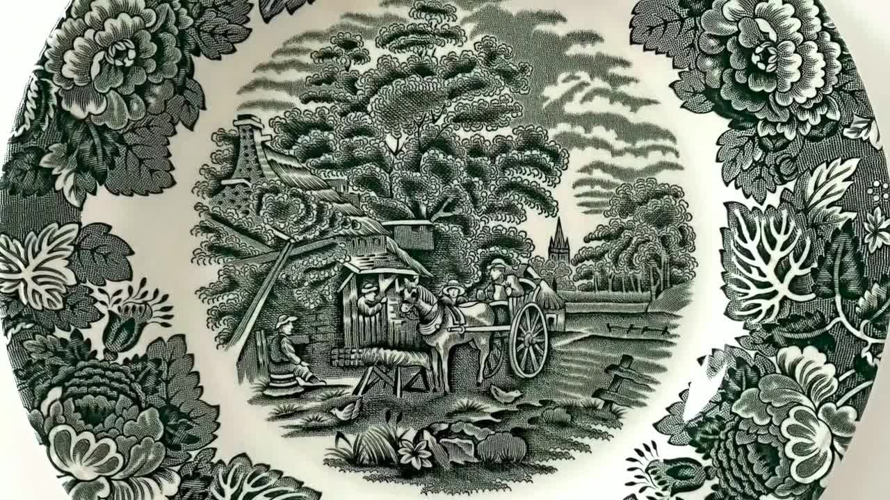 Price is for 1 Plate. Wood & Sons England Dark Green Grey Motive