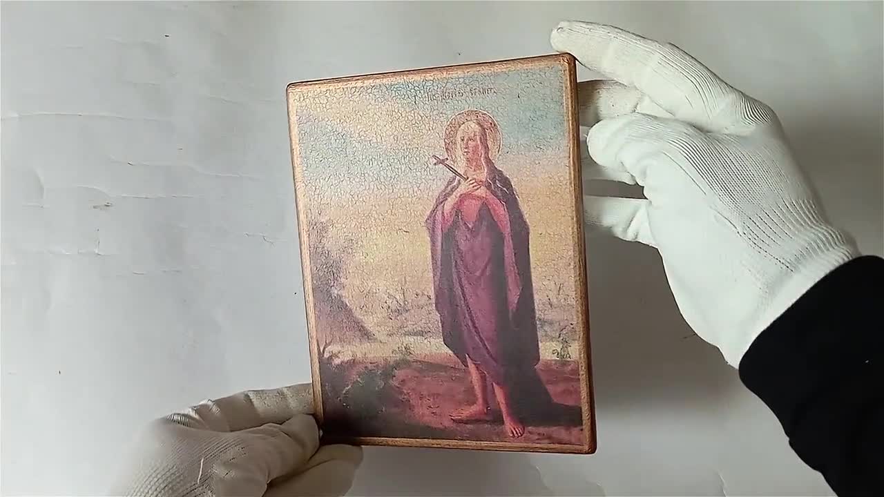 Christlich-Orthodoxe Ikone der Heiligen Maria von Ägypten, handgemacht, Holzbrett, 19 x 15 cm video poster