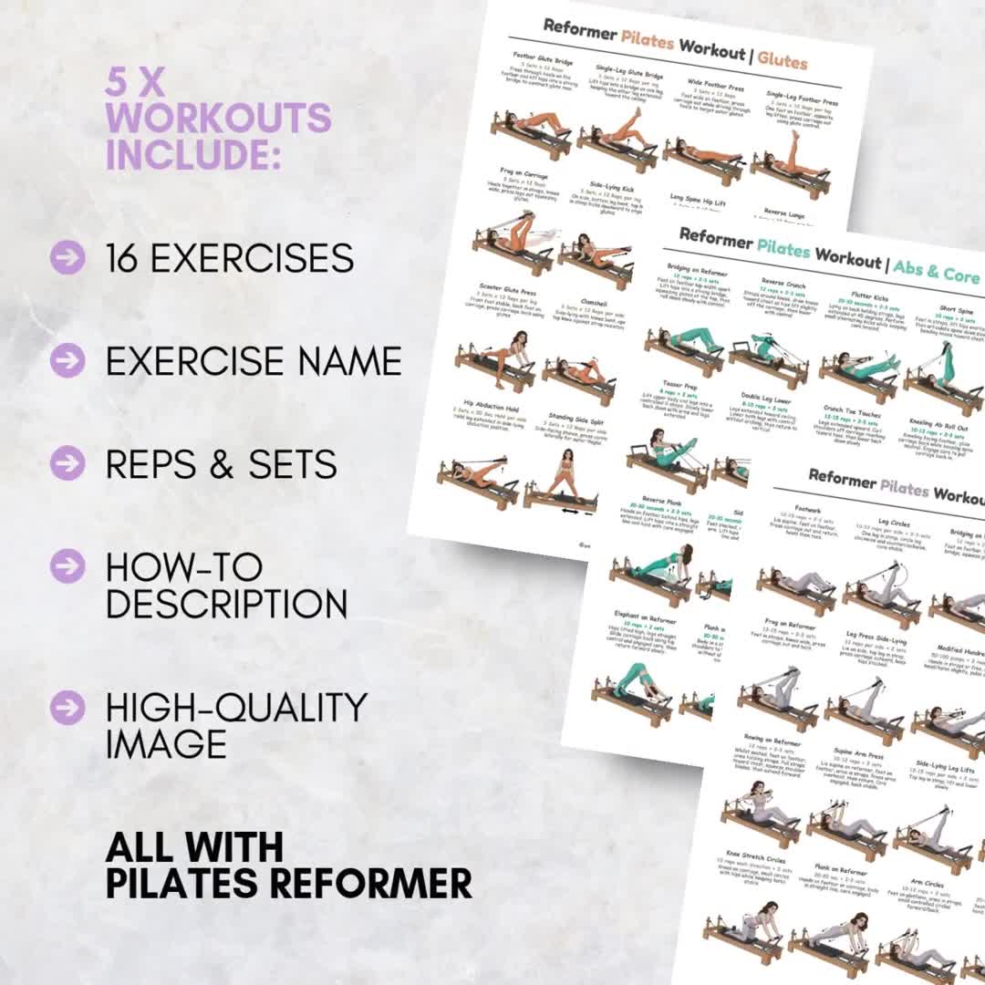 Paquete de ejercicios de Pilates con Reformer (PDF imprimible) / Tabla de ejercicios de Pilates con Reformer / Guía de rutinas de Pilates en casa / Rutinas de Pilates en casa para mujeres video poster