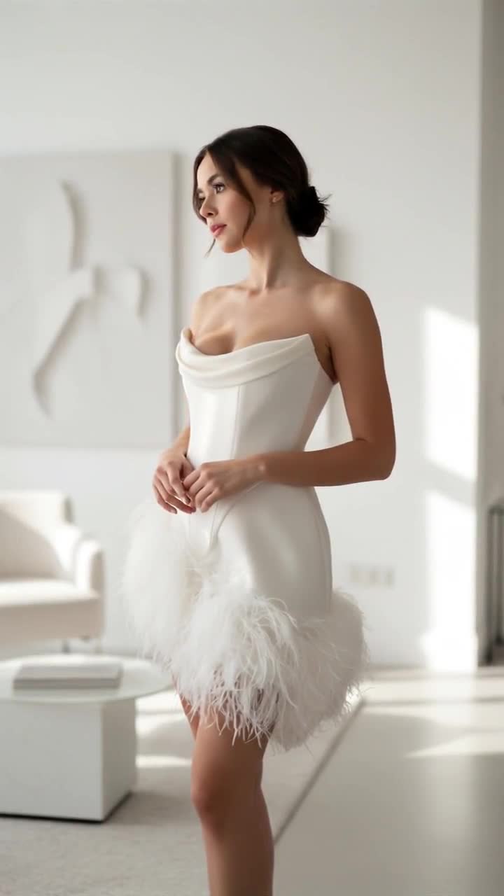white christmas dresses Fraulein Label MONROE White Bustier Corset Sequin and Feather Mini Hen main image 1