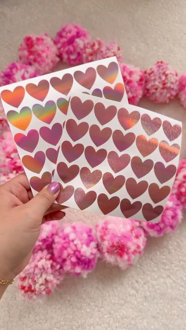 Rose Gold Glitter Heart Sticker Sheet, 30 Sparkly Self Adhesive