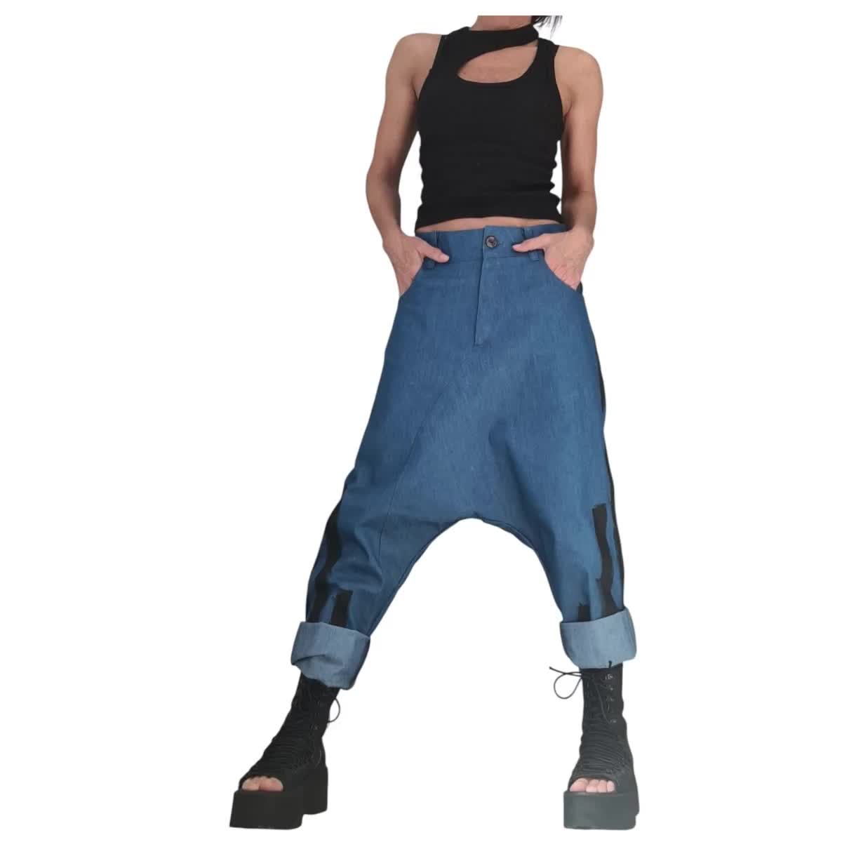 Denim Harem Pants, Extravagant Deep Drop Crotch Pants for Women - Etsy
