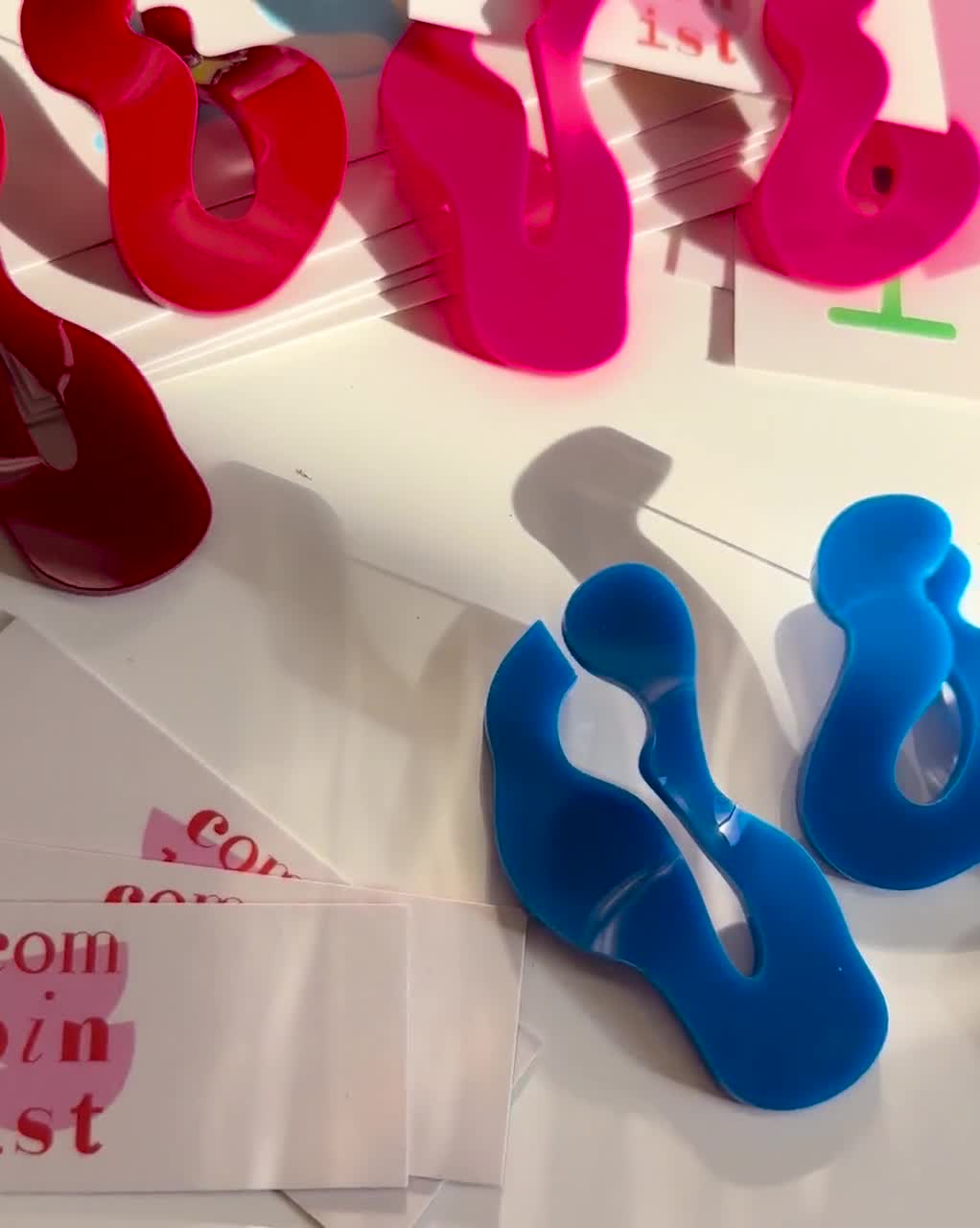 Merlot Red Asymmetric Wave Stud Earrings - Handmade Lightweight Acrylic Mismatch Pair video poster