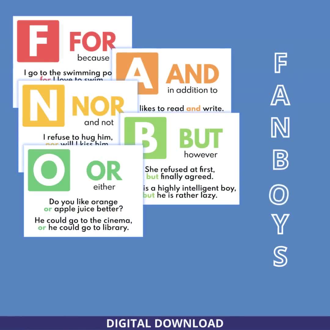 FANBOYS - ポスター7枚セット、レターサイズ、接続詞、品詞、英語文法