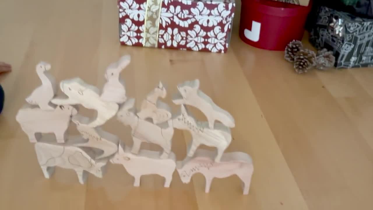 12 Pieces Wooden Farm Animals Set, Wooden Animal Figures for